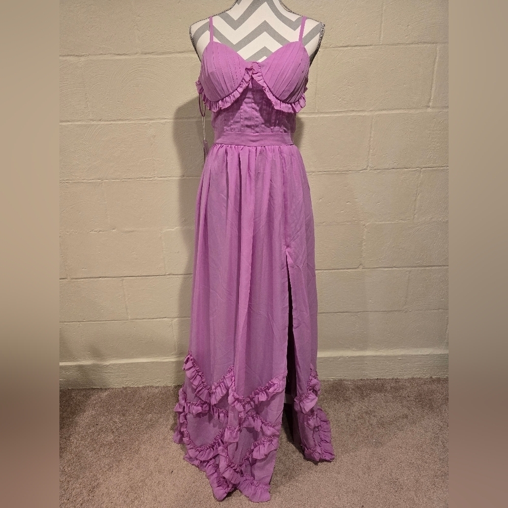 Bridal Shower Wedding Dress Aline V-neck Maxi Corset Ruffle Straps Size 8 Mauve
